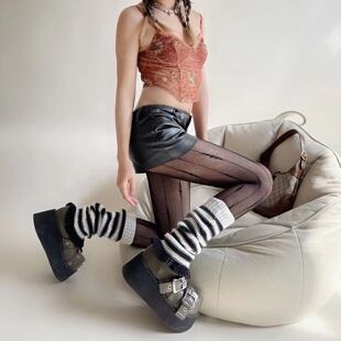 French retro hot girl Millennium style y2k spring and summer hollow lace color stitching striped leg knitted thin socks cover