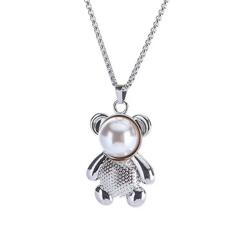 Pearl Bear Necklace - Versatile Hip Hop Pendant For Couples_voghion.com