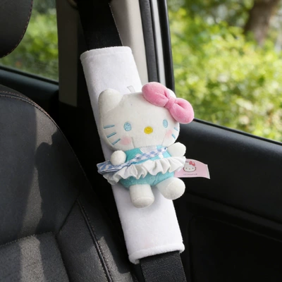 Seat belt shoulder pad, Toy Car Seatbelt Shoulder Pad - white-shoulder-pad-crystal-velvet-blue-plaid-bag-kt-single