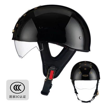 Motorcycle Summer Retro Half Helmet Breathable Cruising Helmet Electric Vehicle Ultra-Light Unisex Helmet 3C Certified (Motosiklet kaskı (dəbilqə)) - rw016-glossy-black-transparent-endoscope-m-size-52-54cm