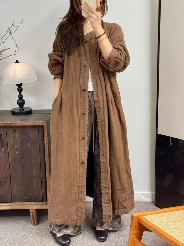 女装秋装冬装女装通款复古高端亚麻长袖风衣文艺休闲气质女装|undefined