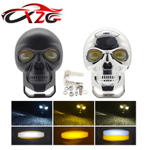 跨境新品哈雷摩托车灯鬼火骷髅头led射灯强光黄白光改装异型车灯
