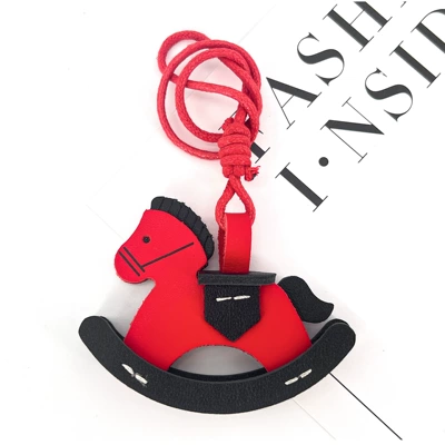 Car hanging Feel, Genuine Leather Pony Pendant - red-with-black