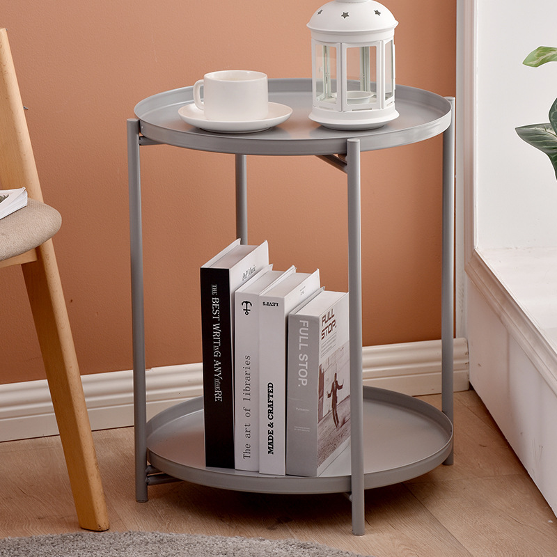 INS nórdico creativo mesa de café mesa de borde de hierro moderno minimalista sala de estar balcón pequeña mesa redonda mesa de bandeja de doble capa