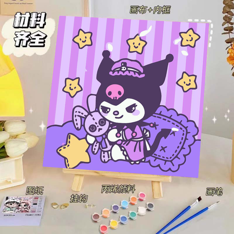 Pintura al óleo digital de bricolaje, dibujos animados para niños, pinturas para colorear hechas a mano, lindos puestos de animación curativos, comercio exterior transfronterizo