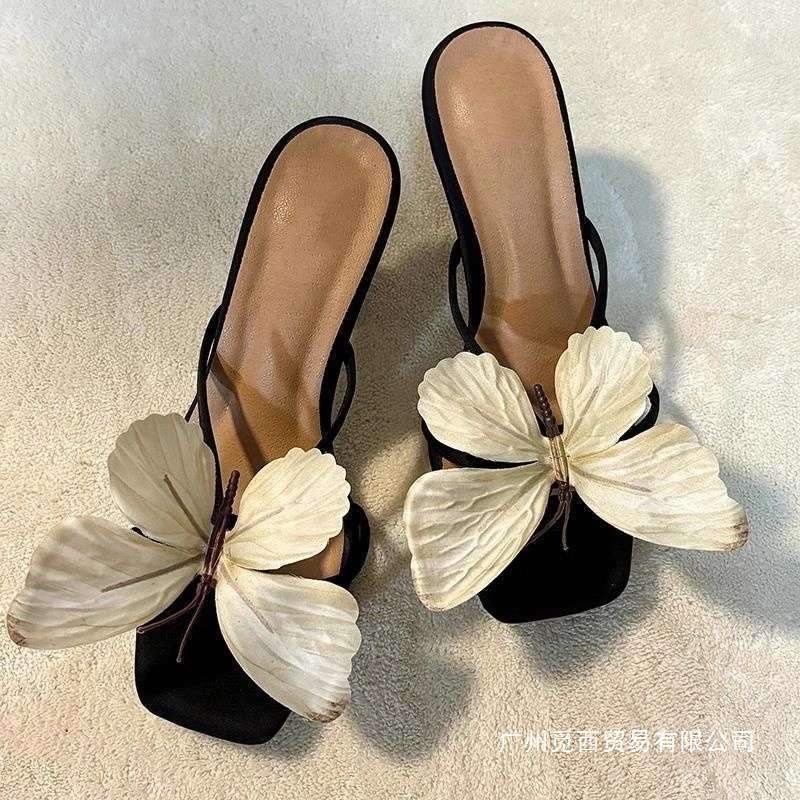 Plover Niche Design Butterfly One-Line Sandals High Heels 2025 New Style Going Out Elegant Thick Heel Sandals for Women