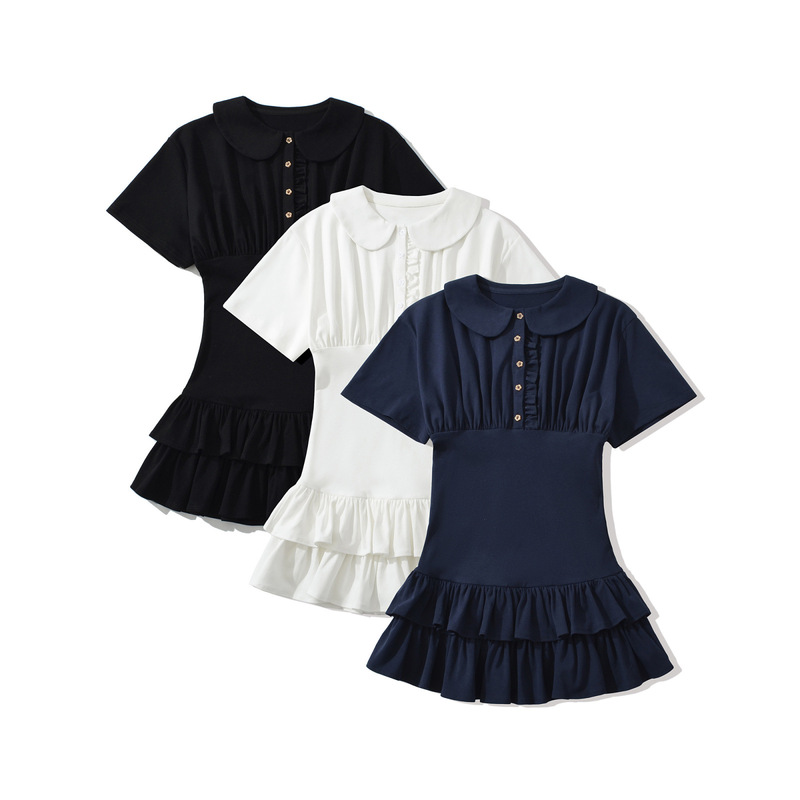 Bski&Traf Women's Clothing 2025 Winter New European and American Fashion Ruffled Drop-Shoulder Sleeves Doll Collar Dress Bski&Traf Women's Clothing 2025 Winter New European and American Fashion Ruffled Drop-Shoulder Sleeves Doll Collar Dress