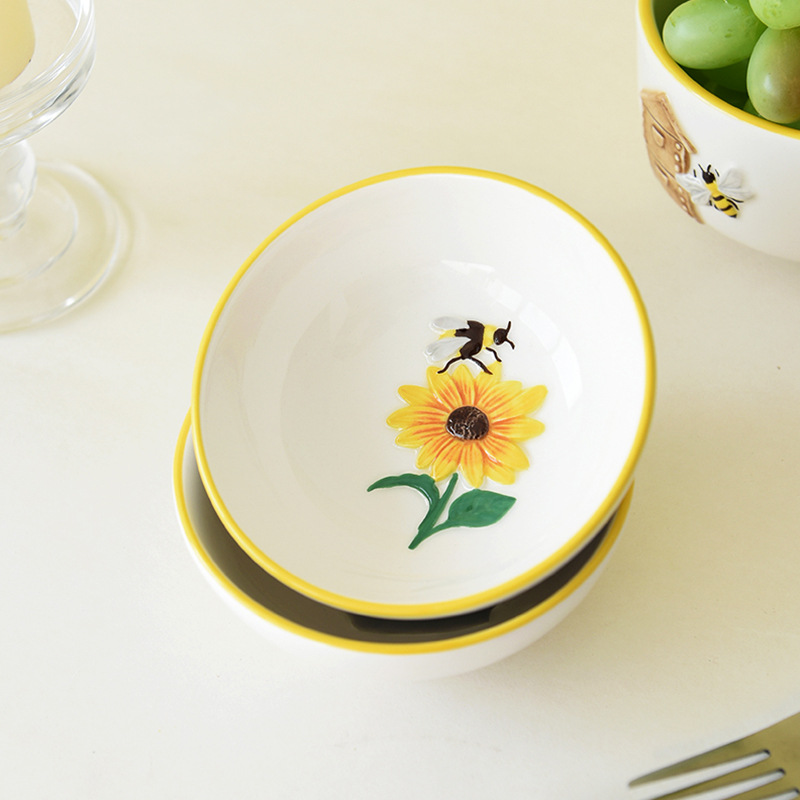 Bee encantador elfo de primavera tazón de cerámica tazón de arroz creativo en relieve tazón de fideos tazón de sopa tazón de ensalada tazón de estilo occidental cubiertos