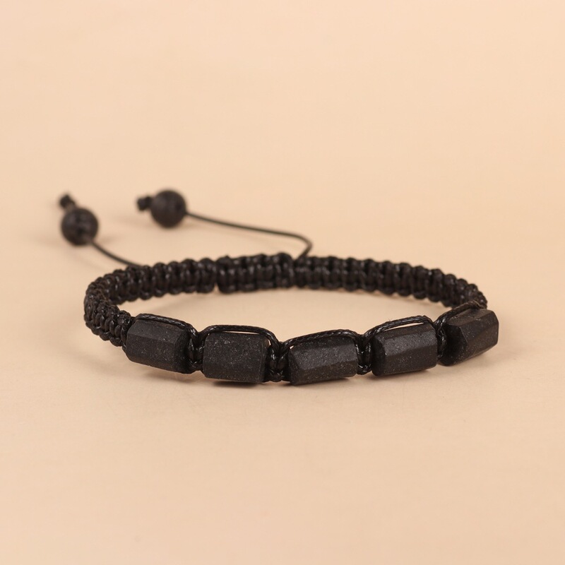 Cross-Border Supply Amazon Best-Selling Woven Bracelet Faceted Cylindrical Natural Black Tourmaline Bracelet Cross-Border Supply Amazon Best-Selling Woven Bracelet Faceted Cylindrical Natural Black Tourmaline Bracelet