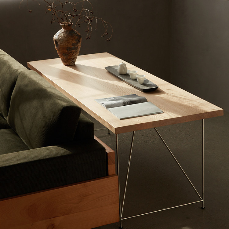 Natural wood-style work meeting table, home-use long table, stylish office desk, simple modern solid wood tea table