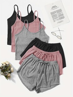 B 80886 Ribbed Knit Crop Top High Waist Shorts Set �_�yᘿ�