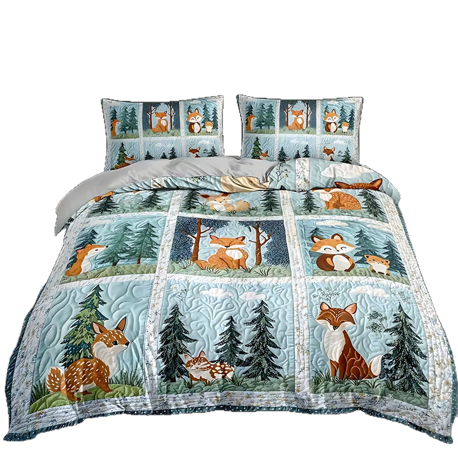 TEMU / JIT nuevos productos transfronterizos de animales forestales impresión digital 3D tela de tela suave abrasiva colcha con colcha de almohada conjunto