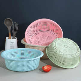 加厚塑料沥水篮厨房圆形镂空收纳收纳洗米筛洗菜篮水果篮家用