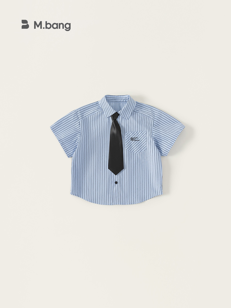Youbao ropa para niños camisa para niños verano nuevo estilo universitario niño grande simple casual rayas corbata niños manga corta