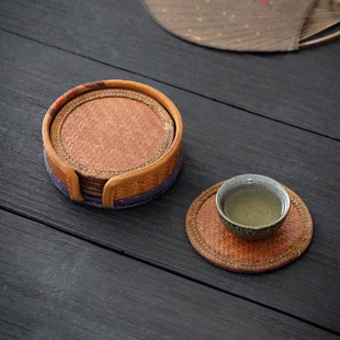 Handmade Bamboo-woven Xiangyun Yarn Coaster Kung Fu Tea Set Insulated Tea Cup Holder Tea Table Fabric Cushion Tea Holder Tea Ceremony Accessories
