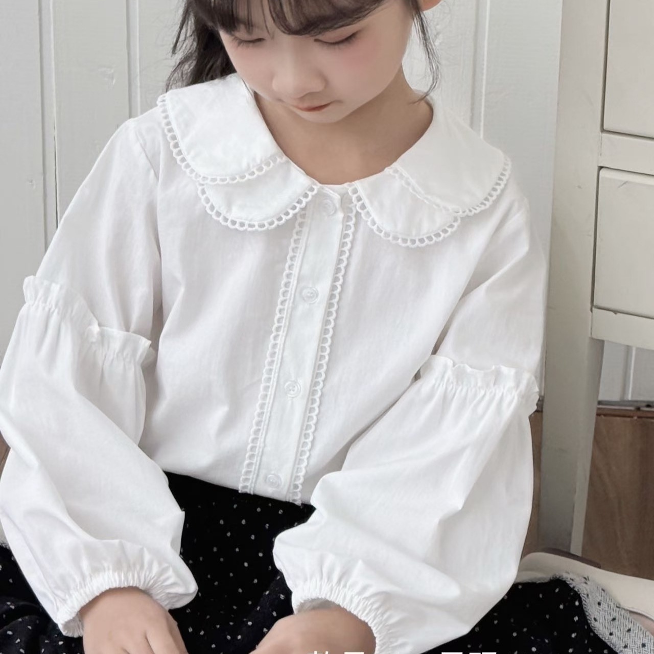 Girls' Autumn Shirt, White Pure Cotton, 2026 New Style, Children's Shirt, Spring and Autumn Top, Girls' Clothes