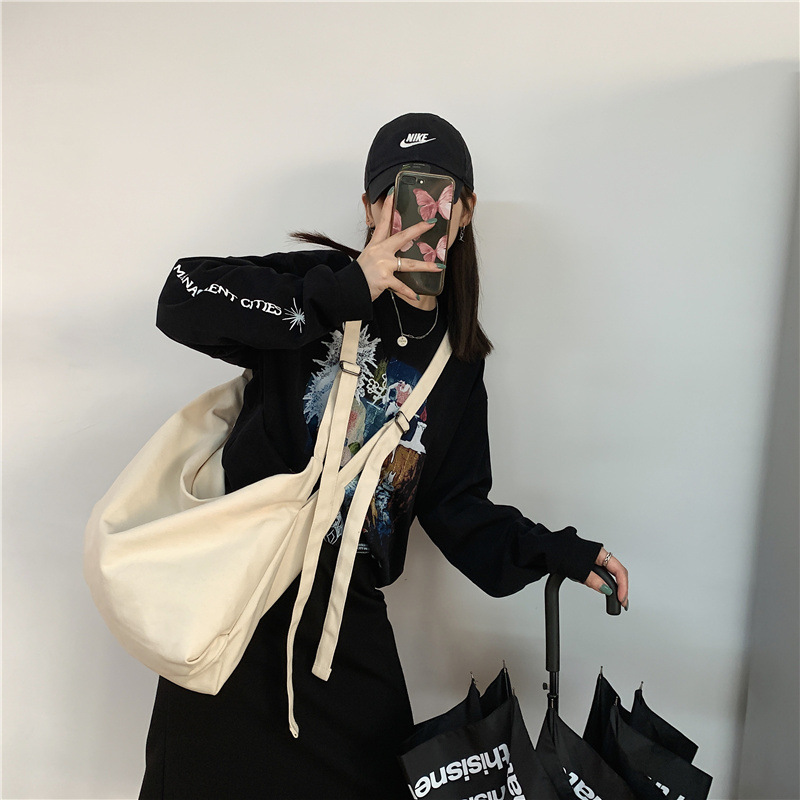 Japanese-Style Crossbody Bag for Men, Retro Canvas Shoulder Bag for Women, Large Capacity, Same Style as Ran Tianjian's Backpack, Retro Hong Kong Style