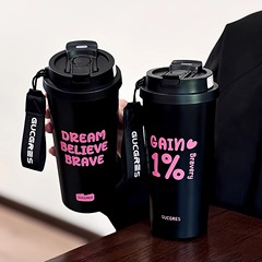 新款水杯吸管咖啡杯简约水杯子高颜值学生便携不锈钢保温杯