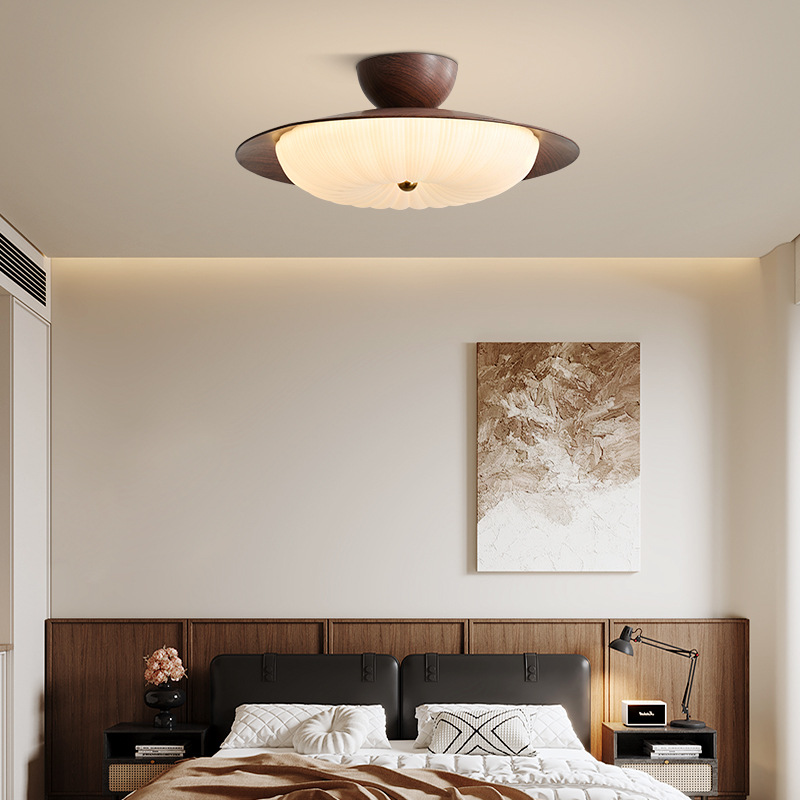 Lámpara de techo de dormitorio nuevo estilo estilo antiguo patrón de nogal ambiente cálido luz de habitación luz de estudio LED redonda