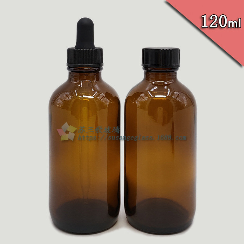 120ml波士顿瓶茶色 外贸精油瓶 棕色玻璃滴管瓶 化装品喷雾精华瓶