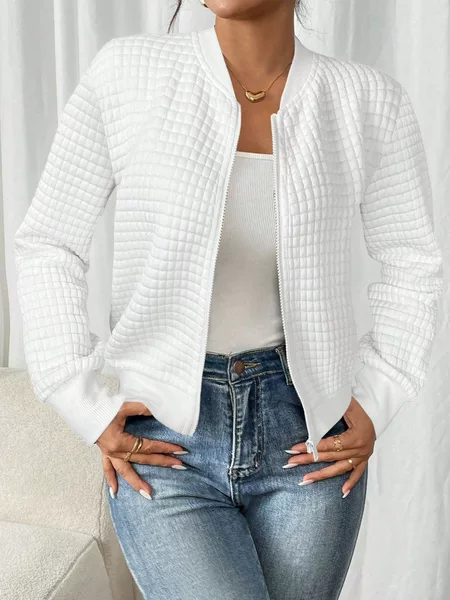 Korean-Style Casual White Quilted Baseball Jacket for Women, Versatile Short Jacket for Spring and Autumn