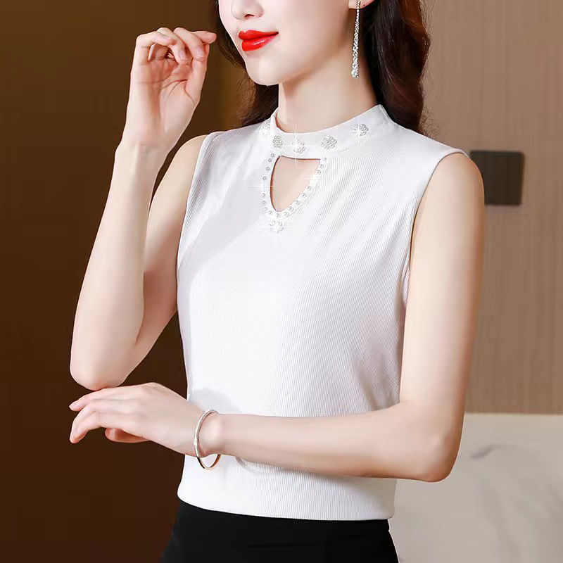 Middle-aged and Elderly Women's Summer Pure Short-sleeved T-shirt Solid Color plus size Loose Sling Sleeveless Vest for Mom