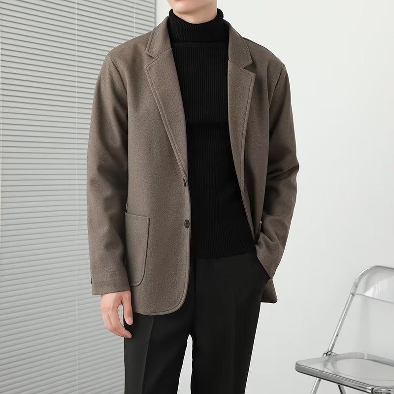 가을 겨울 남성용 모직 정장 재킷 새로운 스타일의 고급 가볍고 성숙한 스타일 남성 캐주얼 코트 한국 스타일 캐주얼 정장