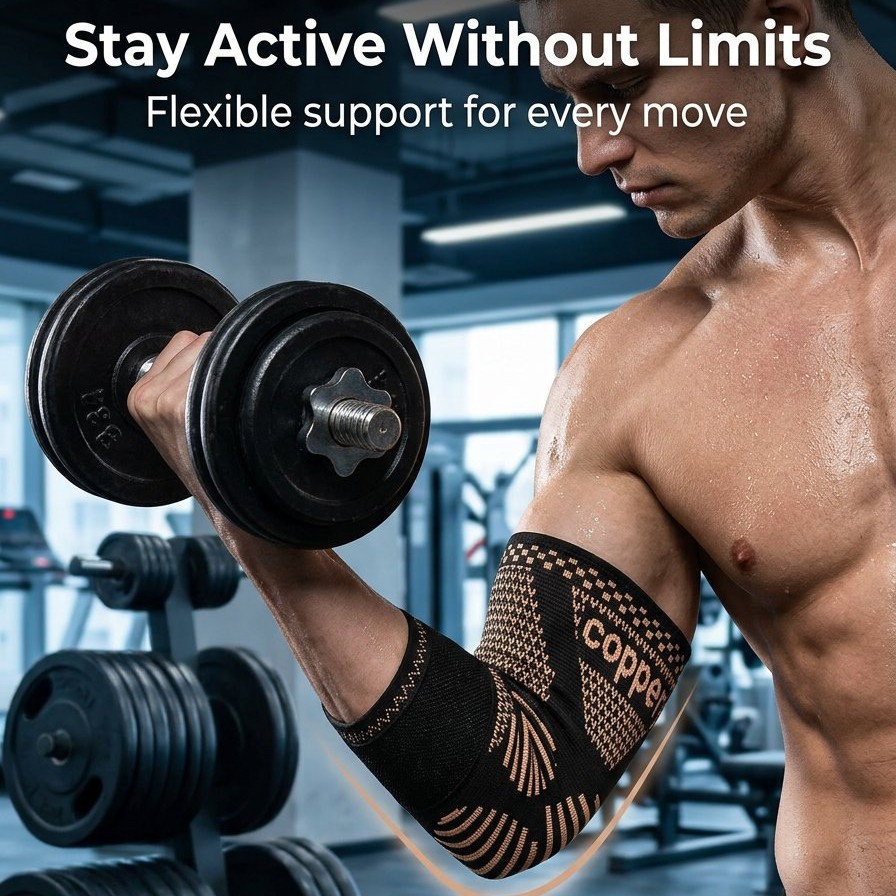 Cross-Border Sports Copper Fiber Ion Elbow Brace Bandage Basketball Adult Weightlifting Fitness Strap Elbow Protector Compression Brace