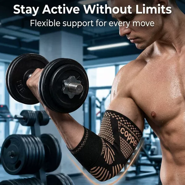 Cross-Border Sports Copper Fiber Ion Elbow Brace Bandage Basketball Adult Weightlifting Fitness Strap Elbow Protector Compression Brace