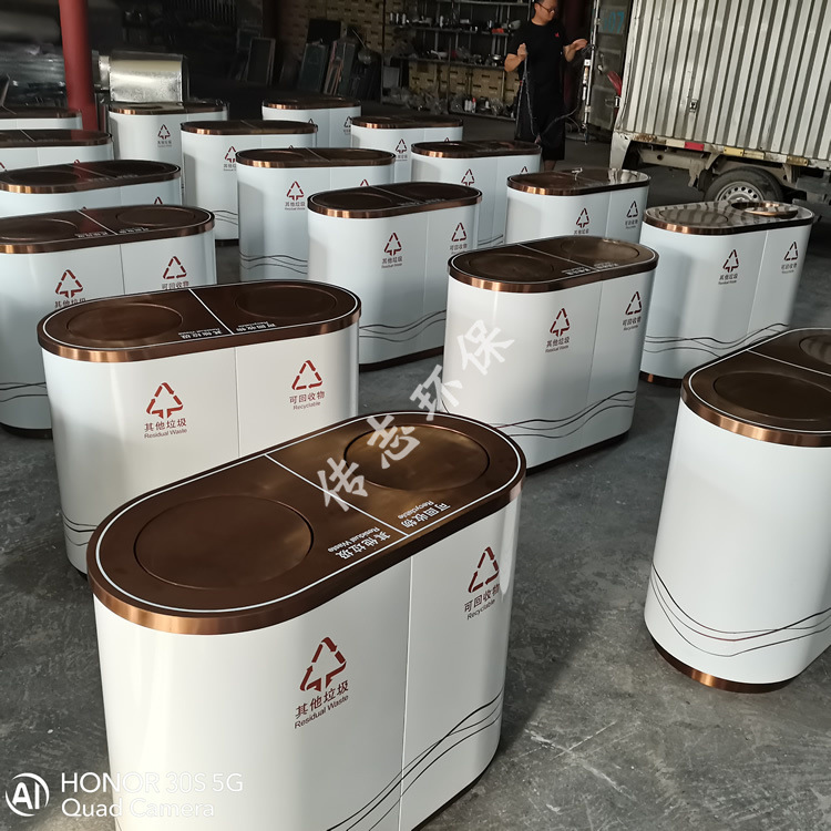 室内商业分类垃圾桶 高档商场酒店果皮箱 带盖电镀不锈钢垃圾箱