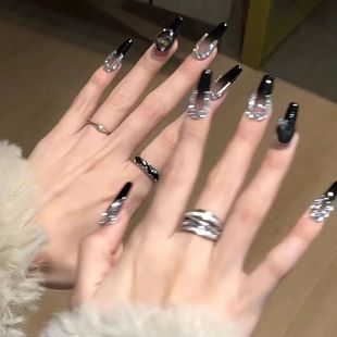 Secret Realm Dark Sweet Cool Flash Diamond Wear Nail Art Long High-end White Spice Girl Wind Fake Nail Patch