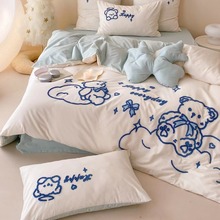 儿童卡通刺绣纯棉四件套全棉3件套被套床单可爱小熊水洗棉1.5米床