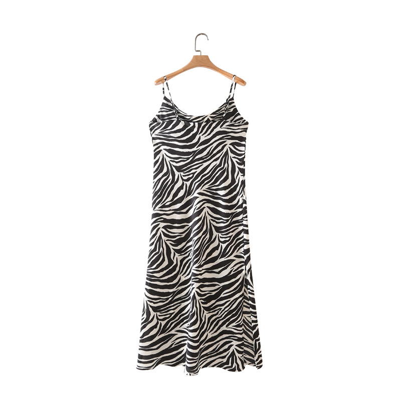 Satin Zebra Print Suspender Dress NSLQS101716