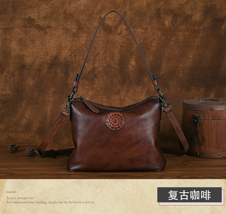 Túi đeo chéo nữ da bò mềm phong cách retro — Cà phê cổ điển, Màu xanh lá cổ điển, Màu nâu cổ điển chi tiết 11