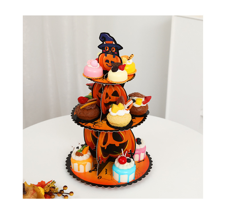 ​Festive 3-Tier Paper Cake Stand – Halloween & Christmas Themed Dessert Display For Parties, Home Decor_voghion.com