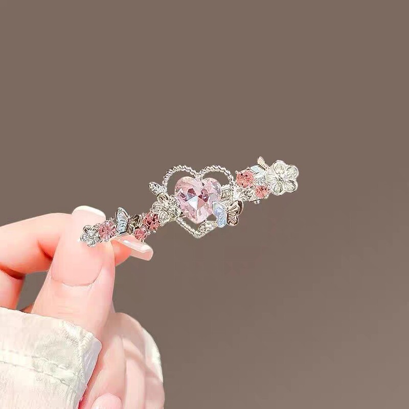 Exquisite Sweet Love Heart Water Drill Hairpin Female Niche Design Sense Side Clip Bangs Broken Hairpin Elegant Hairpin Headwear