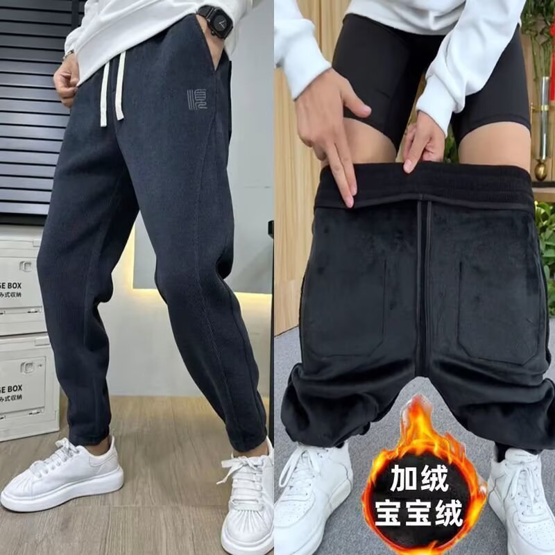 2025 invierno de lana más gruesa pantalones casuales de hombre calentamiento sueltos versátiles pantalones deportivos de empalme de moda