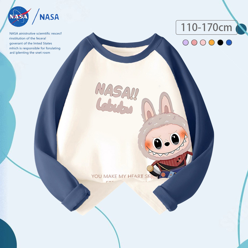 NASA秋季卡通拉布布儿童装上衣春秋款中大童保暖纯棉拼接长袖T恤|undefined