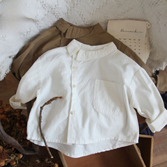 Children's Cotton-Linen Shirt Spring and Autumn 2023 Korean Style Versatile Unisex Children's Shirt with Half-Button Collar Design Cotton-Linen Shirt 0176