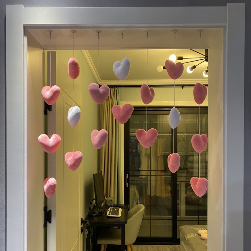 분홍색과 흰색 사랑 Xiangqin 같은 스타일의 문 커튼 [18 문자열 7 개]