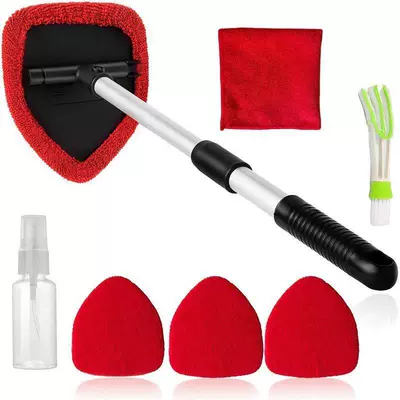 Car cleaning tools | Car Windshield Cleaning and Defogging - one-set-five-sided-telescopic-pole-4-red-cloth-covers-spray-bottle-detail-brush-towel