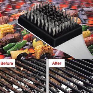 Household Stainless Steel Barbecue Brush Wire Brush Barbecue Grill Grill Cleaning Brush with Scraper Multi-Functional Cleaning Tool