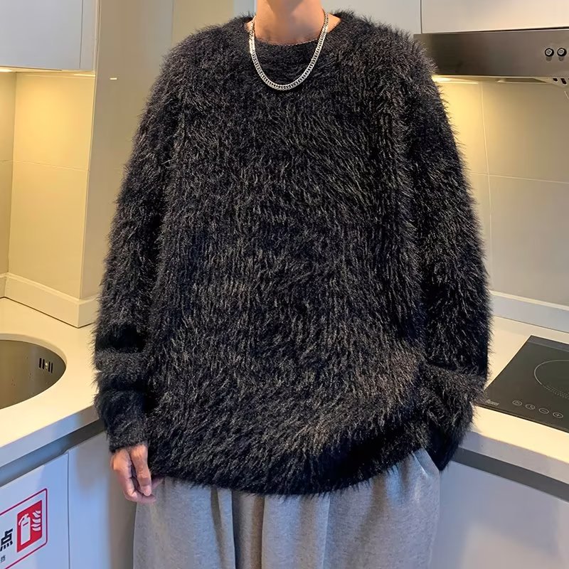 Invierno de los hombres de imitación de visón de terciopelo suéter interior cálido camiseta de fondo camisa de felpa suéter de invierno de los hombres