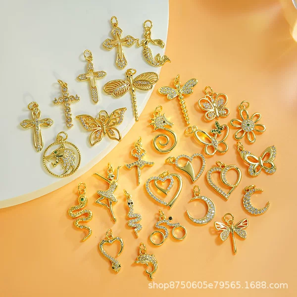 Factory Direct copper micro-inlaid cross butterfly Dragonfly Love series pendant DIY necklace jewelry accessories