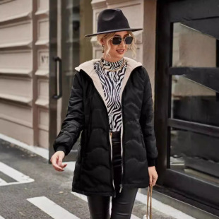 2024 Amazon Europe and the United States autumn and winter new long fashion hooded slim fleece-lined cotton warm coat coat coat