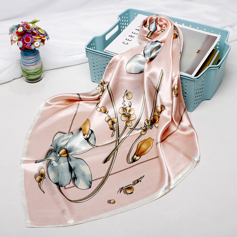 Floral Pink Red Printed Scarf For Women 90cm Large Square Scarf European And American Headscarf_voghion.com