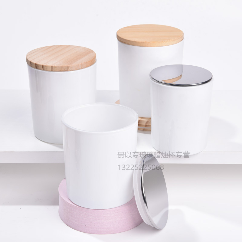 现货300ml亮白色竹盖Candle glass jar自制香薰蜡烛杯玻璃瓶罐杯