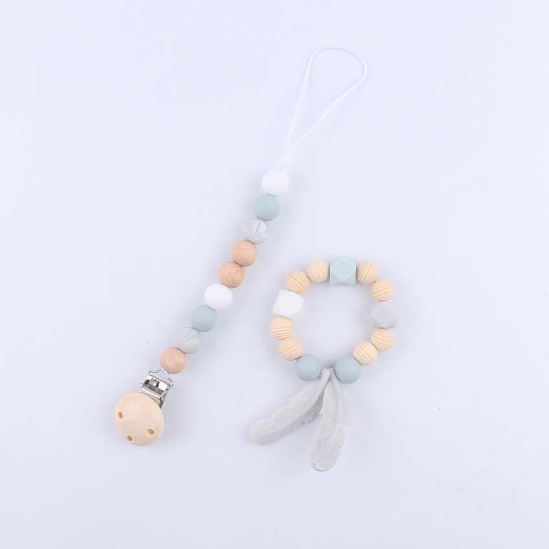 Bebé animal de dibujos animados haya elefante mordedor juguete DIY pluma silicona chupete cadena pulsera coche colgante conjunto de tres piezas