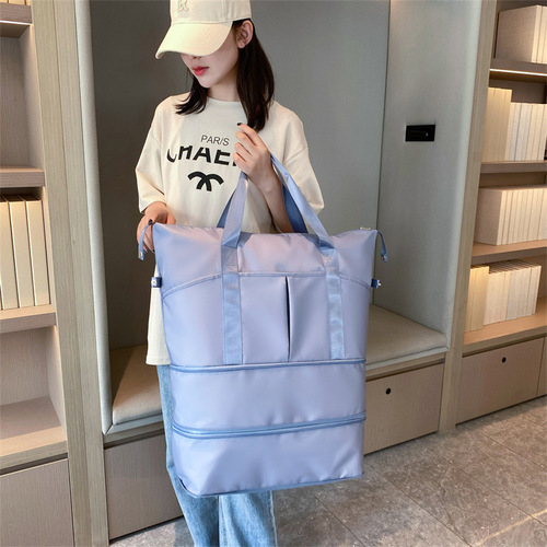 Double-layer extended travel bag for women, large-capacity short-distance portable luggage bag for maternity, wet and dry separation sports and fitness bag