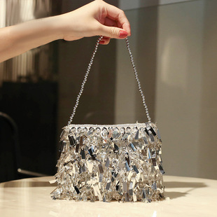 Factory Direct Sales Cross-Border Retro Silver Handmade Beaded Embroidered Sequin Bag Evening Bag Ladies Korean Version Versatile Handbag